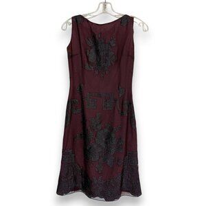 Vintage Henri Bendel Paris Dress Cocktail Silk Black Burgundy France Holiday XS